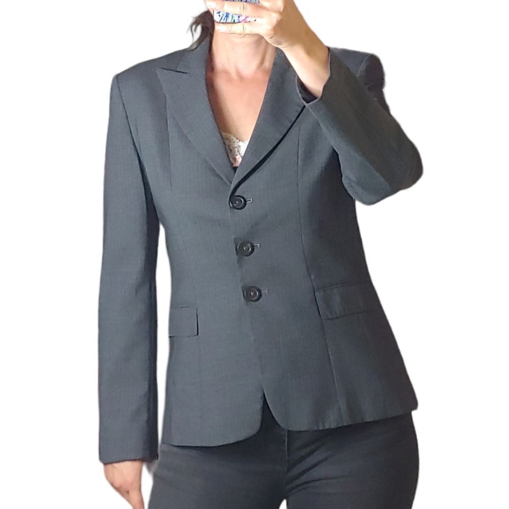 Elie Tahari wool blazer gray color classic fit casual jacket office career sz 6